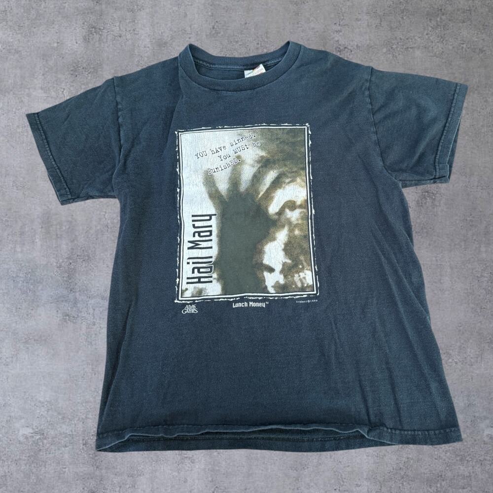 Vtg 1999 Atlas Games Lunch Money Hail Mary T Shirt Mens M Promo Horror Graphic